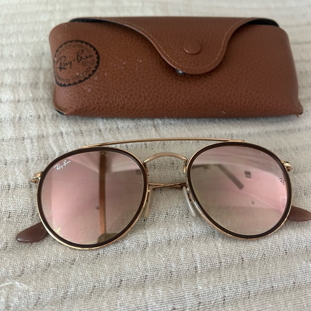 Ray-Ban mirrored double bridge Gold Sunglasses